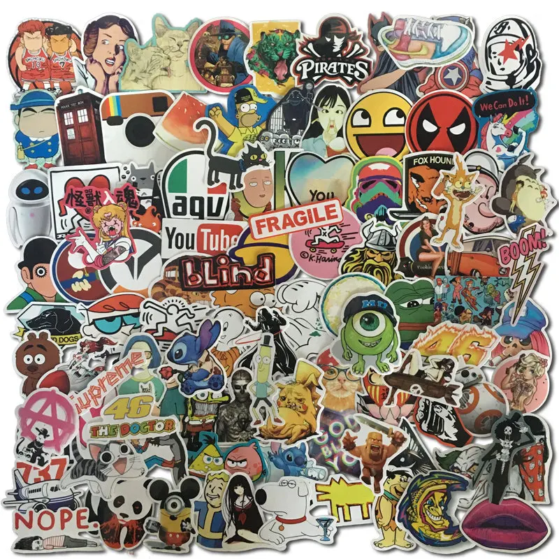 

100Pcs/1lot Mixed Stickers for Luggage Laptop Decal Toys Bike Car Motorcycle Phone Snowboard Funny Doodle Cool DIY Sticker