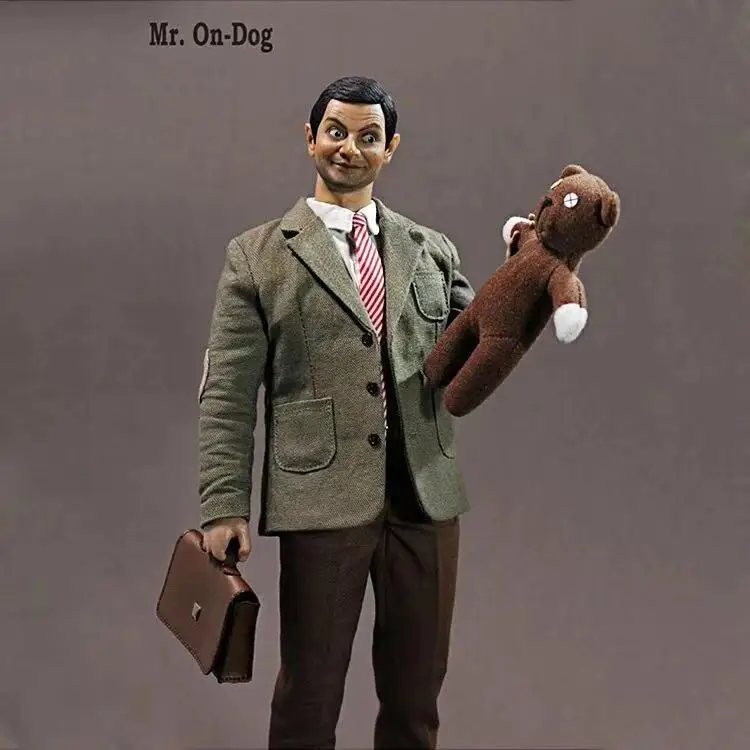

30cm Mr.bean Funny Movie Action Figure Toys with Real Clothes Eye Moveable Bear On Dog Figure PVC Model Moveable Collections