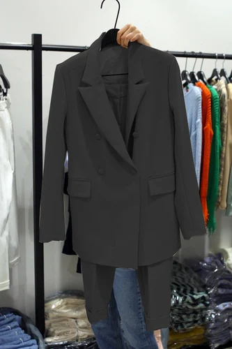 Деловой костюм женский модный профессиональный костюм куртка Женские повседневные брюки женские брюки костюм из двух предметов - Цвет: Черный