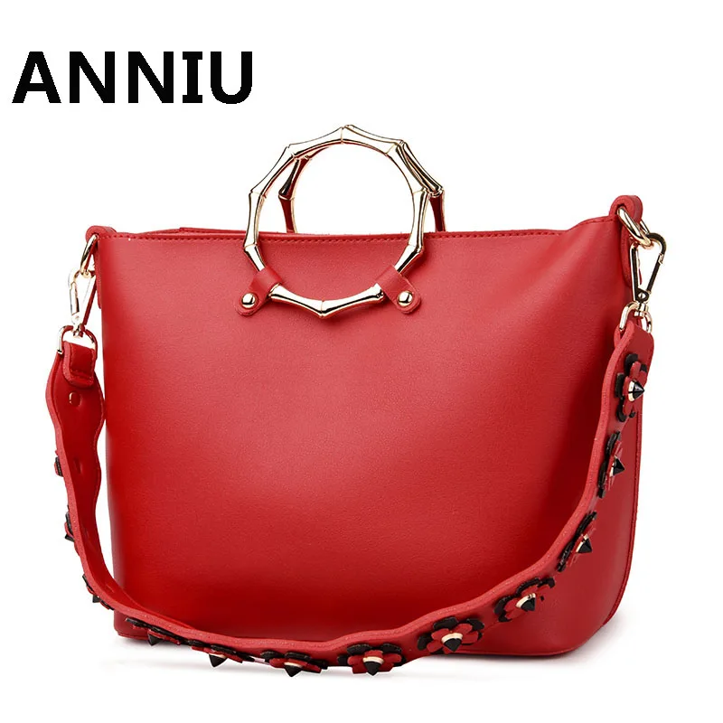 

ANNIU 2017 New Fashion Women Metal bracelet bag famous brand high quality leather shoulder bag color casual Tote