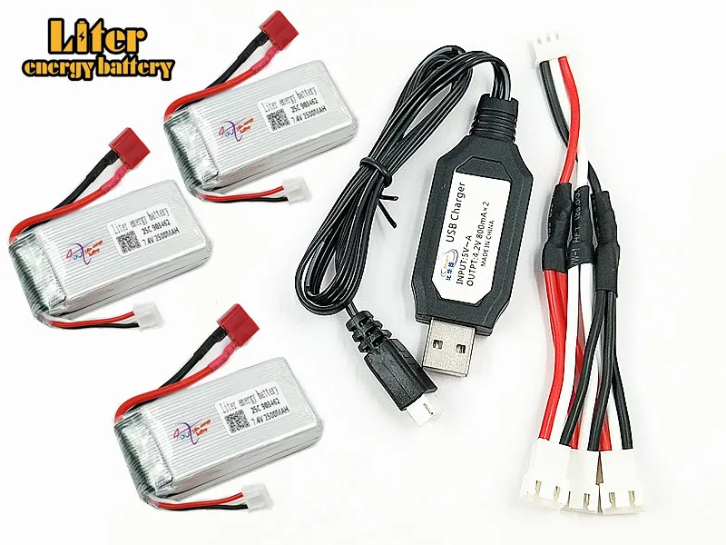 3 шт. 7 4 В 1600 мАч литий-полимерный аккумулятор с зарядным устройством USB для FT009 RC Boat