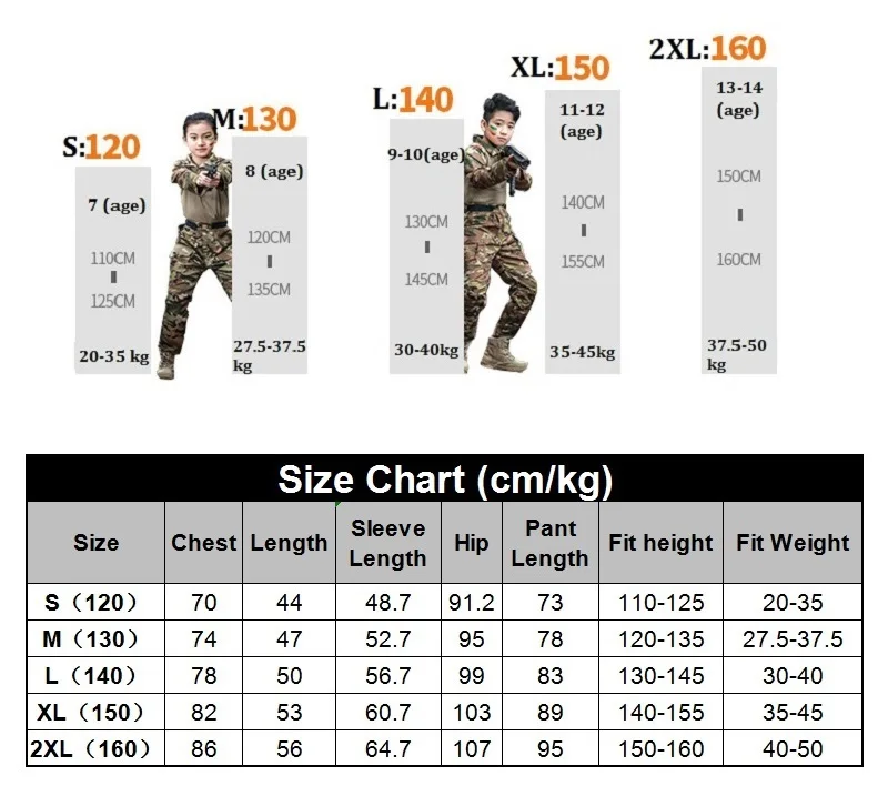 120-160 см высота дети камуфляж тактический CS тренировочные костюмы открытый дети CP Рыбалка охотничьи наборы походная форма