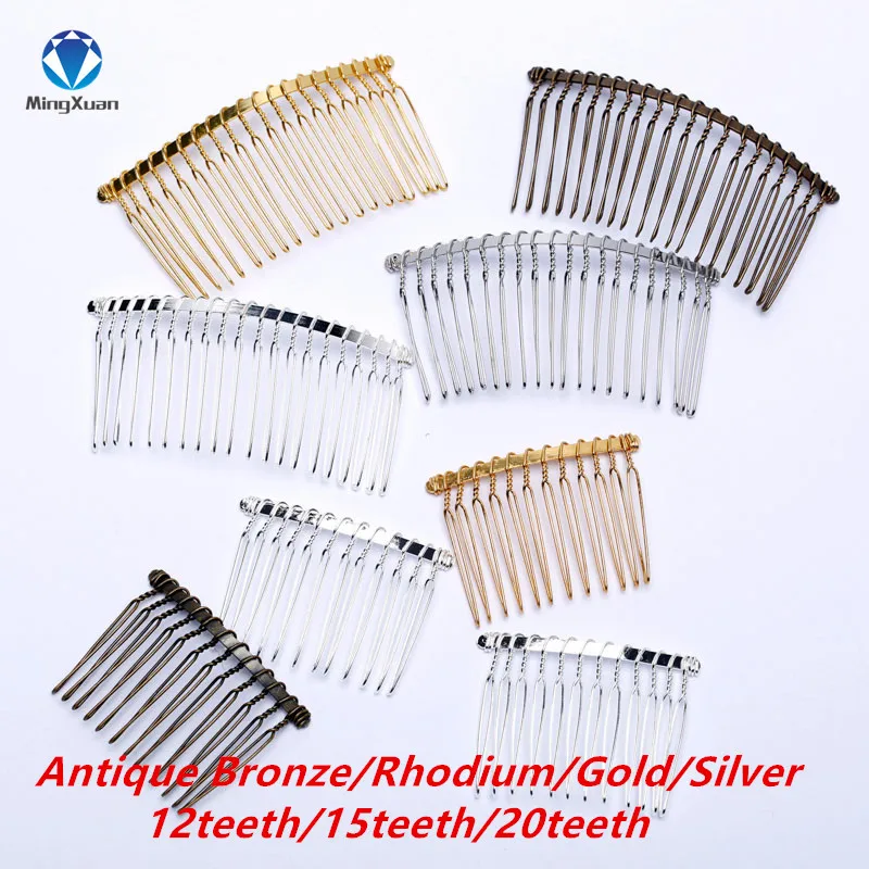

MINGXUAN 10pcs/lot 12/15/20teeth Gold/Silver Color Hairpin Wedding Hair Accessories Metal Bridal Hair Combs DIY Jewelry Findings