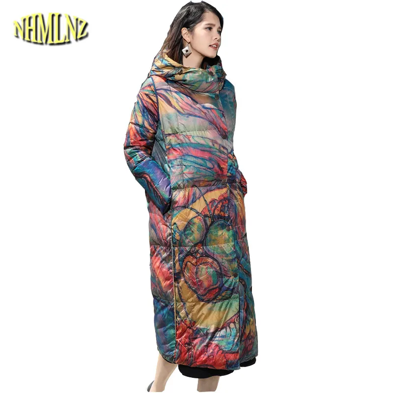 

Winter Printing Women's Down jacket 2019 New High quality Hooded Temperament National style Large size Women Down jacket LH343