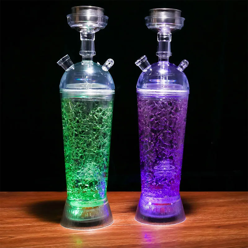 Acrylic Hookah Cup Set With LED Light Shisha Pipe Hose Stainless Steel