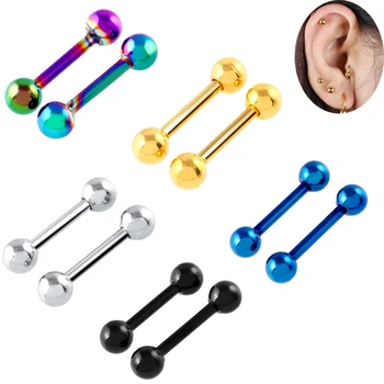 

2Pcs Stainless Steel Titanium Anodized Assorted Color Ear Tragus Helix Barbell Piercing Stud Earrings Cartilage Body Jewelry 16g