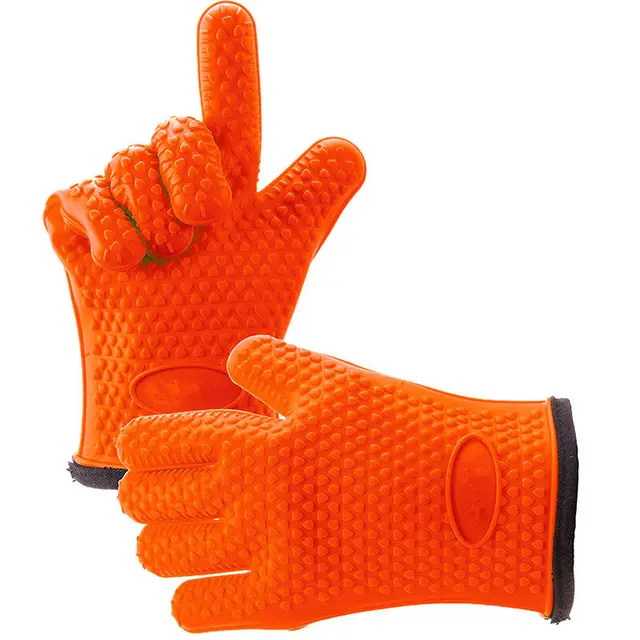 1 Pair Silicone BBQ Gloves Heat Resistant Oven Mitt Non Slip Potholders