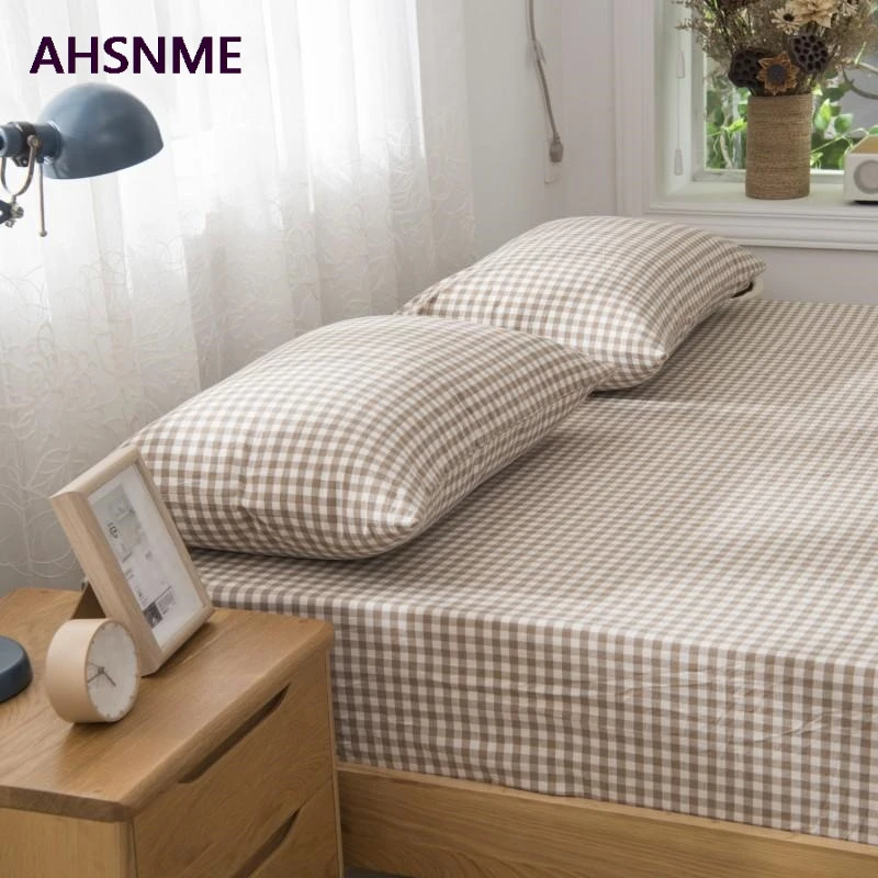 AHSNME Coffee Grid 100% Cotton Pillowcase Special Wrinkle Craft Super Soft Summer Fall Simple Sleep pillowcase 48x74cm
