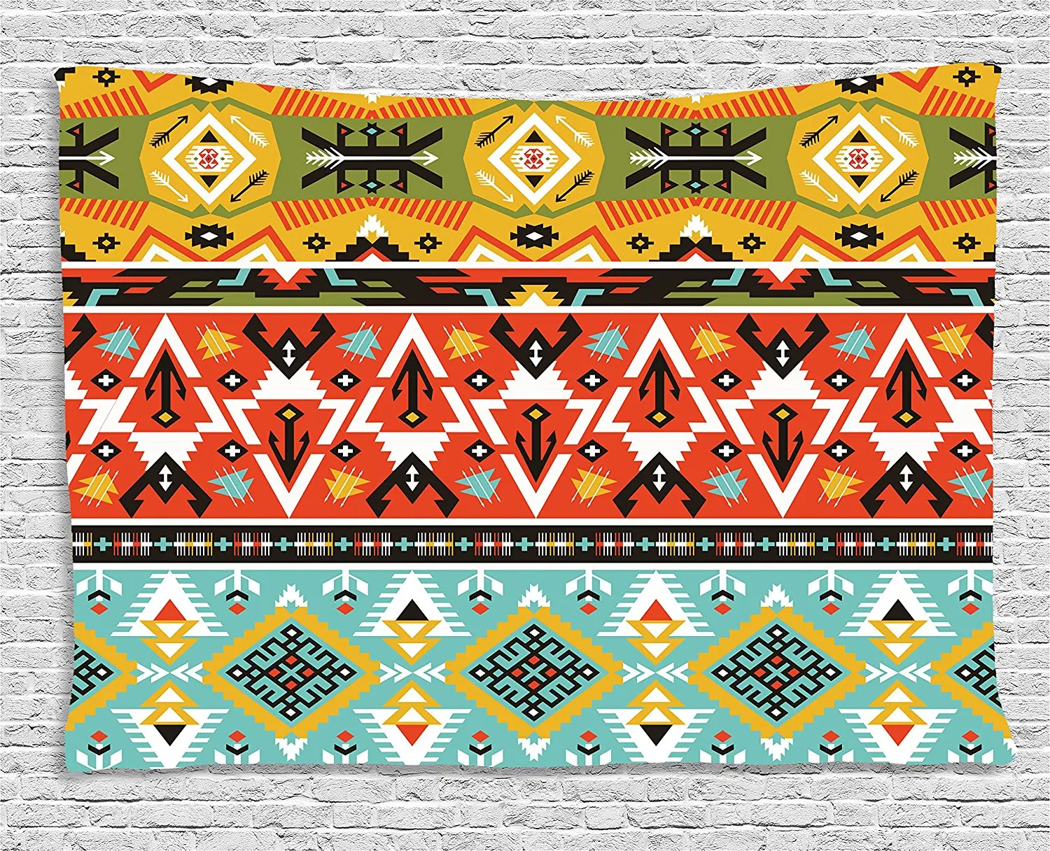 

Tribal Tapestry Love and Adventure Abstract Mountains Pattern with Aztec Ethnic Art Print Wall Hanging for Bedroom Dorm Scarlet