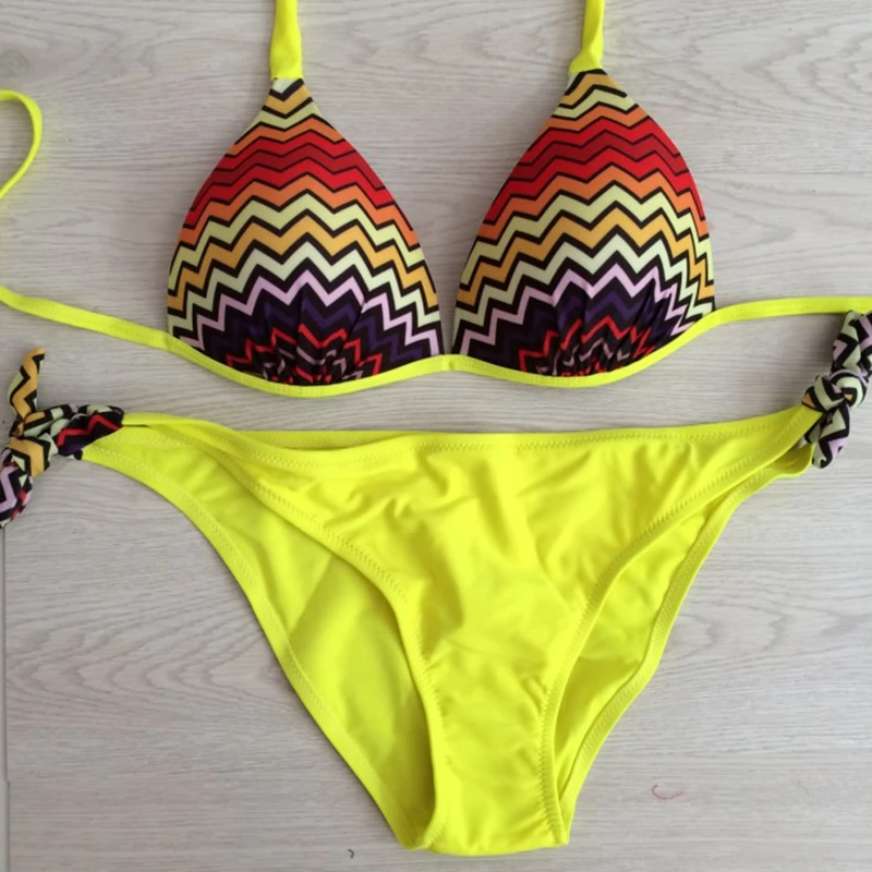 Hot brazilian Bikinis Print Yellow Swimwear Swim Suit For Women Swim