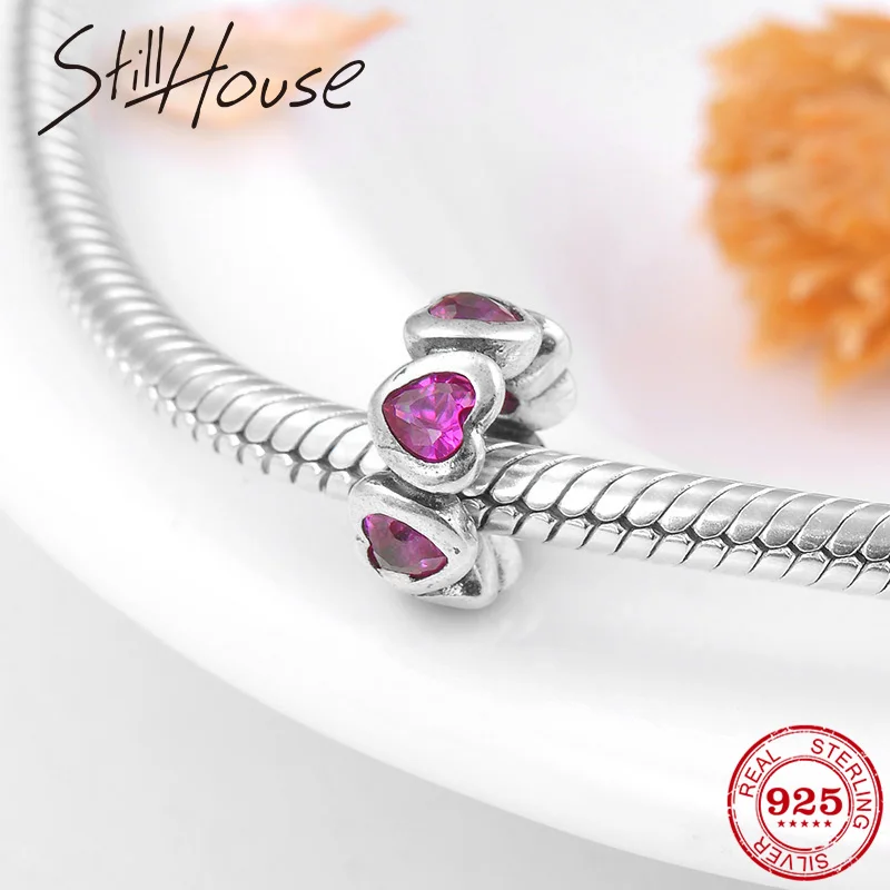 

Authentic Dazzling heart Spacer Beads 925 Sterling Silver rose pink CZ Fit Original Pandora Charm Bracelet DIY Jewelry Making