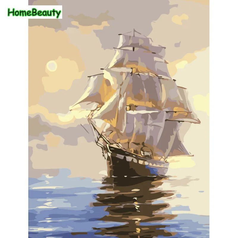 

Sailboat sailing paintings by numbers with acrylic paints wall pictures for living room home decor drawing by numbers WR026