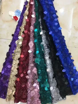 

Black Sequined Embroidered African Mesh Tulle Lace Fabric Elegant Design Nigerian Sequins Guipure Evening Dresses Net Material