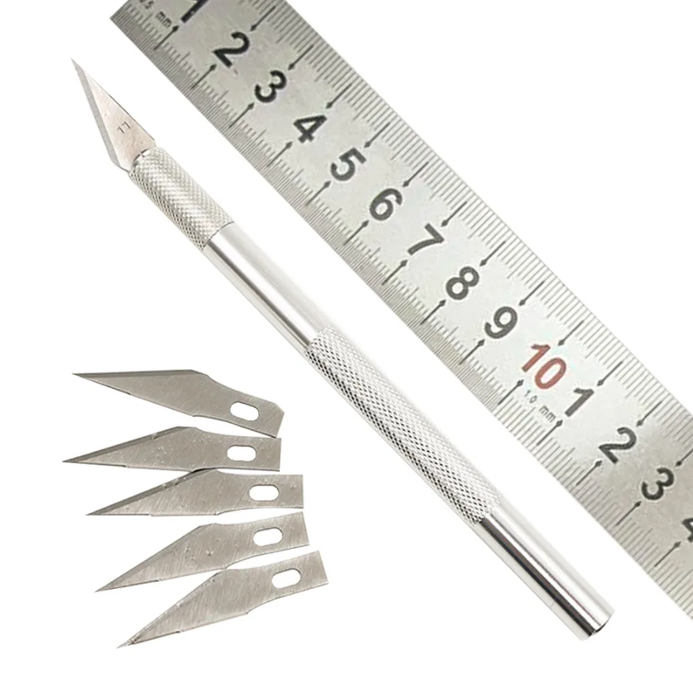 

5pcs Blades Mobile Phone Non-Slip Metal Scalpel Knife Tools Kit Cutter Engraving Craft knives + 5pcs Blades Mobile Phone PCB DIY