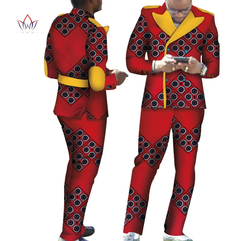 

2019 New Arriving African Wax Print Men Suit Dashiki Top and Trouser Set Bazin Plus Size Traditional African Clothing WYN615