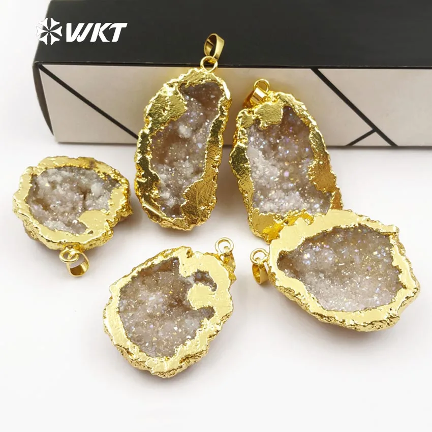 WT-P1393,, 5 шт., Специальный натуральный камень, кристалл, с золотой подвеской, отделка, мода для женщин, ювелирные изделия