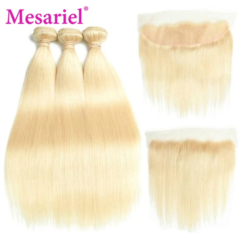Mesariel 613 Связки с фронтальным 13*4 свободная часть бразильские волосы плетение 3 пучки волосы Remy прямые волосы Связки с фронтальным