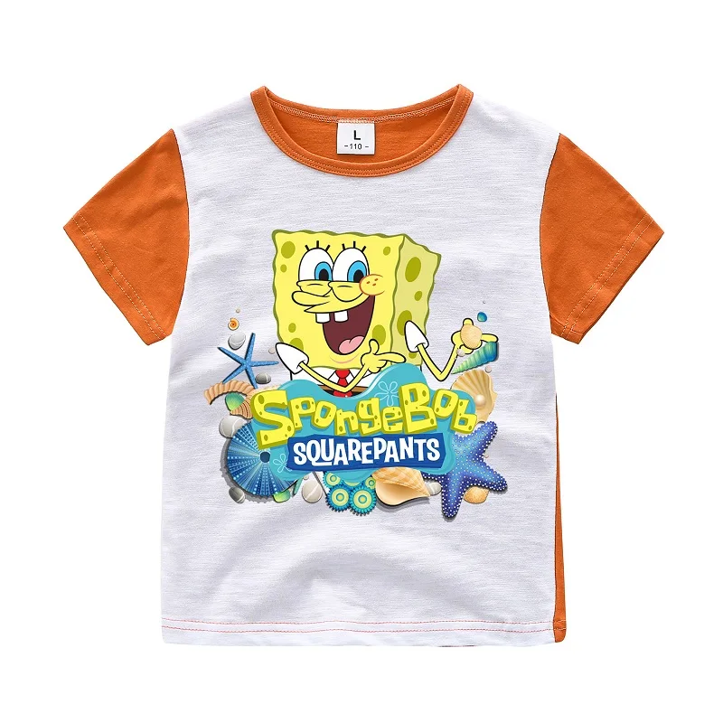 

2019 3-16 year old girl pure cotton children's short-sleeved T-shirt boy fashion shirt 3d-printed sponge baby orange sweatshirt