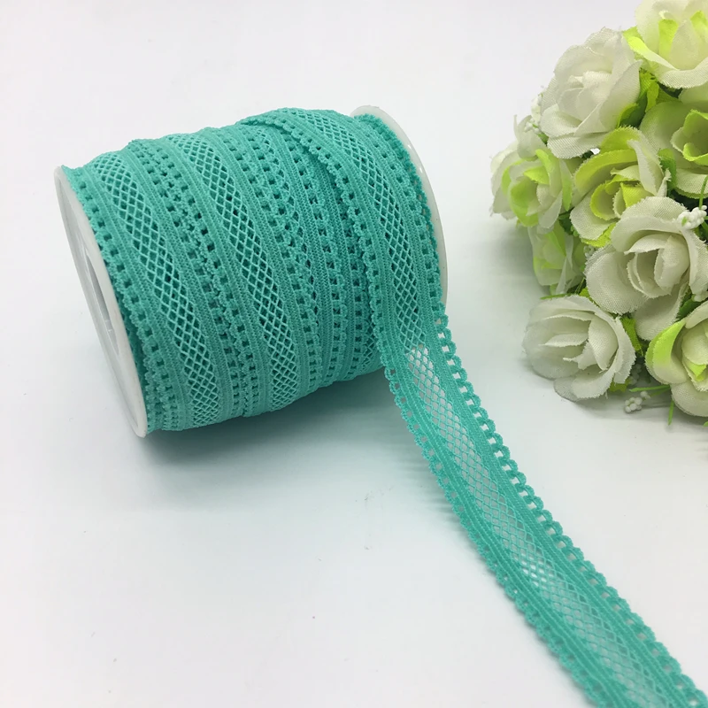 

5yards/lot 5/8"(16mm) Cyan Bilateral Lace Grid Fold Over Elastic Spandex Lace Band Ties Hair Accessories Lace Trim