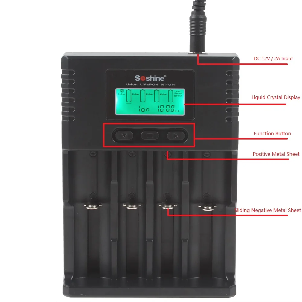 Soshine H4 Универсальный ЖК-дисплей 12V Перезаряжаемые Батарея автомобиля Зарядное устройство для батарей Li-Ion(литий-ионных)/никель-металл-гидридный аккумулятор с LiFePO4 зарядное устройство для никель-кадмиевых или никель-металл-AAA/18650/26650 защиты батареи