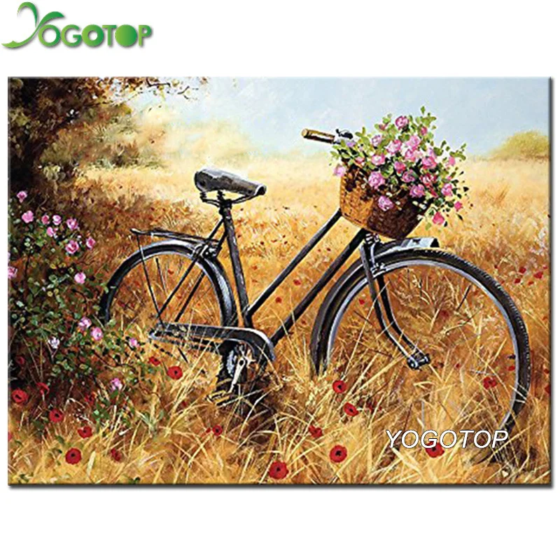 

YOGOTOP Diy Diamond Painting Cross Stitch 5D Full Diamond Mosaic Decor Painting Diamond Embroidery Crafts bicycle field CV579
