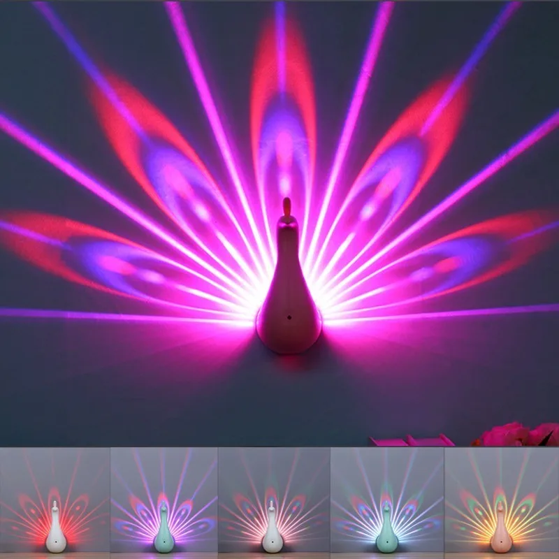 

New 3D Peacock Smart Touch LED Night Light Projector Lamp 7 Color Changing With Remote Control Novelty Home Decorative Wall Lamp