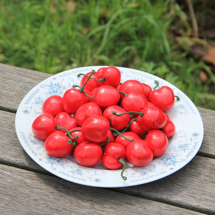 1 Pack Little Red Cherries Fake Artificial Fruit Model House Kitchen Decoration Desk Ornament Red