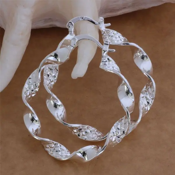 AE083 Lucky Silver Color Earrings For Women Jewelry Accessories Twisted Empty Flower /ajeajala Agjaixqa | Украшения и аксессуары