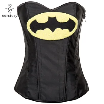 

Corstory Black Satin Bat Pattern Side Zipper Costume Overbust Corsets And Bustiers Waist Trainer Women Gothic Corselet