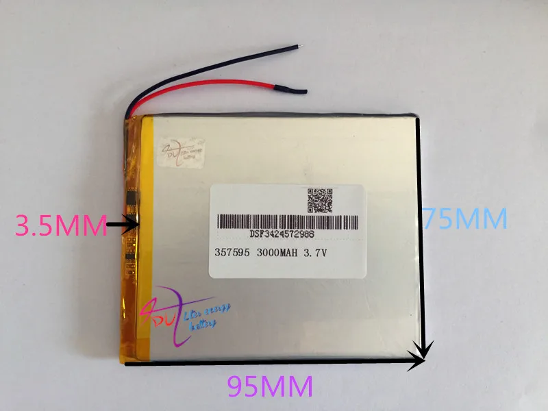 

Wholesale 10 pcs 3.7V 3000mah 357595 Polymer Lithium Li-Po Rechargeable Battery For MP5 GPS DVD E-book Tablet PC phone video