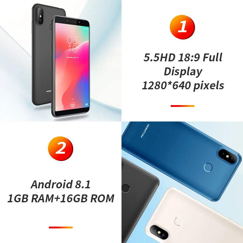الأصلي HOMTOM C1 1 GB RAM 16 GB ROM رباعية النواة الهاتف المحمول 5.5 بوصة 18:9 كامل عرض 13MP كاميرا خلفية الهاتف الذكي بصمة