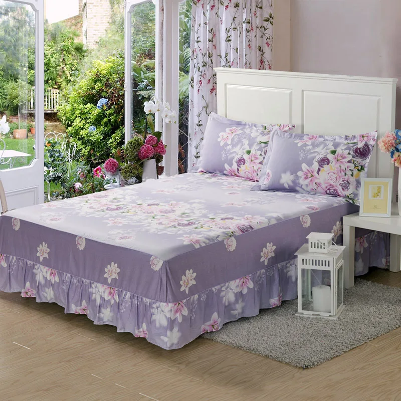 home textile bed sheet set bedskirt pillowcase 100 cotton bedskirt and sheet set