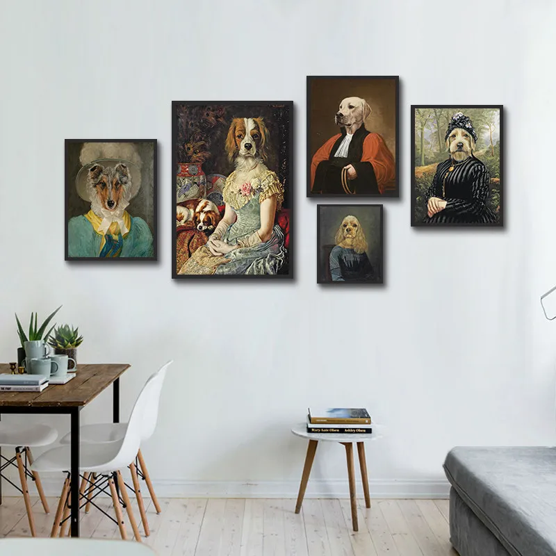 

Abstract Clever Dogs Wall Art Retro Canvas Painting Vintage Nordic Poster Wall Pictures For Living Room Picture Cuadros Unframed