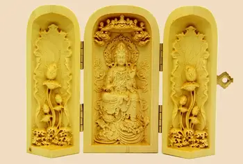 

Decorated 100% Boxwood Highly Difficulty Carved God Of Wealth Statue Folding Box Goddess of the Sea