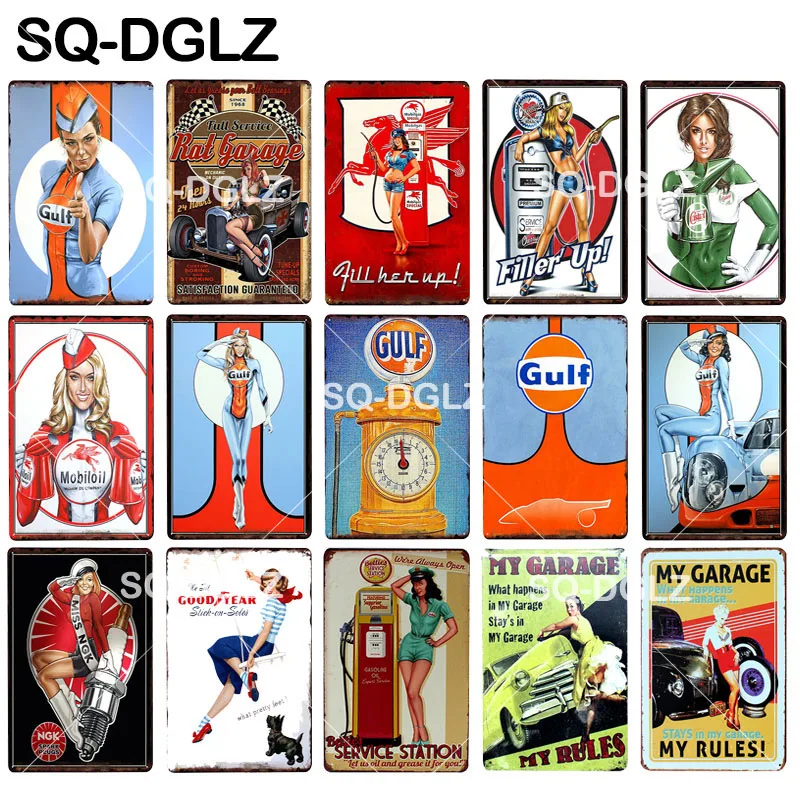 

[SQ-DGLZ]Beauty Motor Oil Tin Sign Garage Decor Gas Metal Crafts Motorcycles Plaques Art Poster Metal Signs