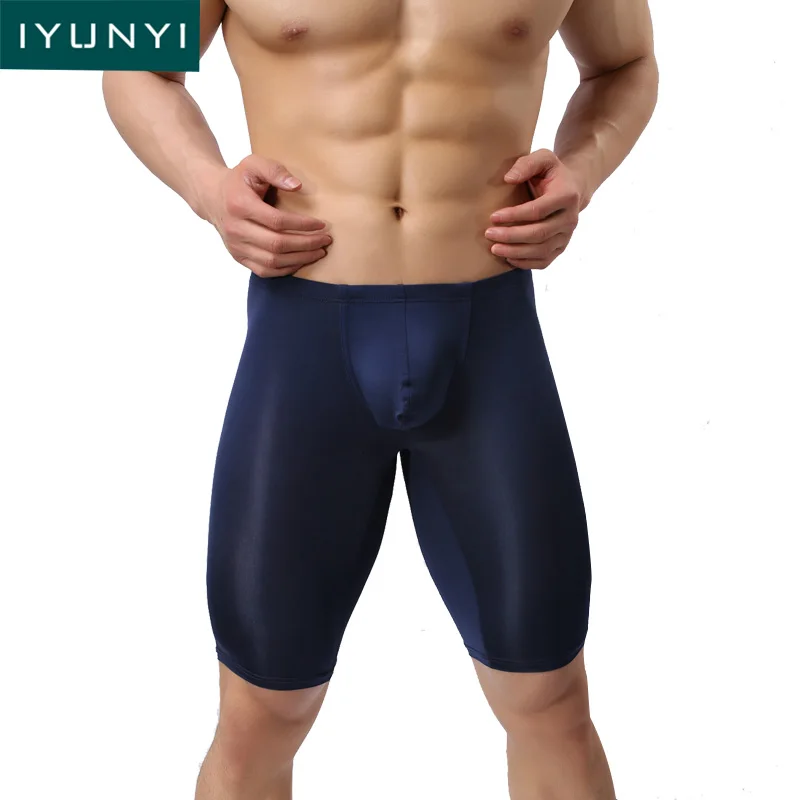 

IYUNYI Men Long Boxers Shorts Underwear Fitness Utral Thin Short Pants Sexy U Convex Design Shorts Men Casual Boxer Underpants