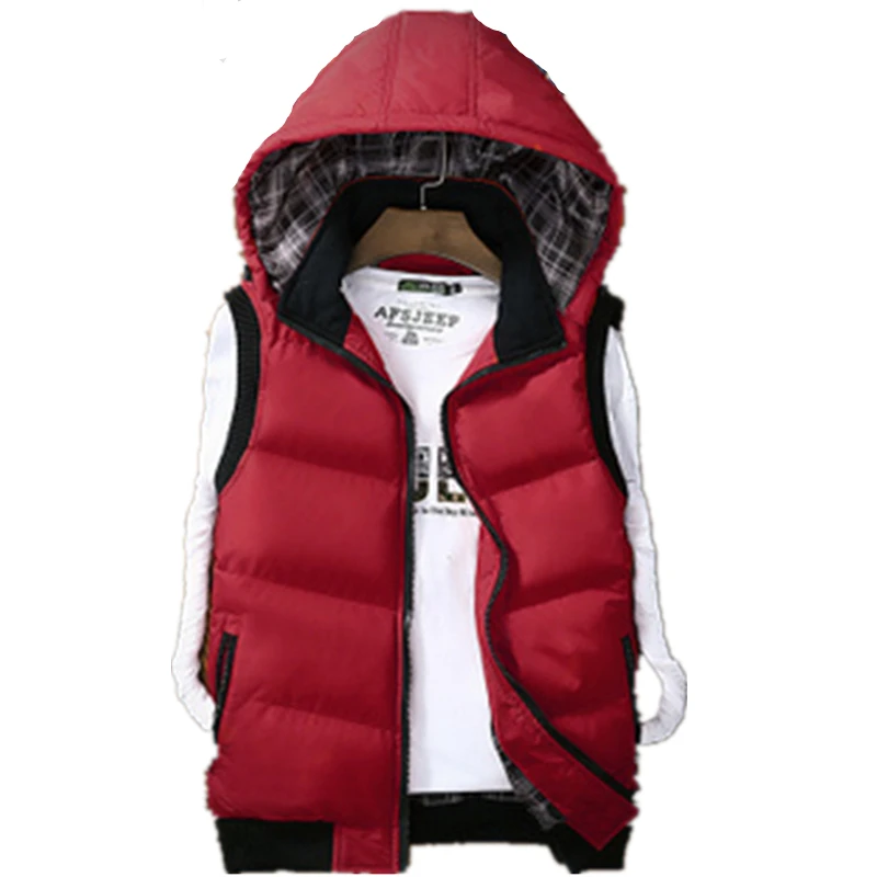 

New Mens Hooded Vests Autumn Thick Warm Men's Vests Fashion Solid Male Vests Multicolor Sleeveless Jacket Man Winter Vests