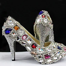Handmade marriage high heels rhinestone wedding shoes genuine leather platform high-heeled Bridesmaid Shoes Party Prom Pumps