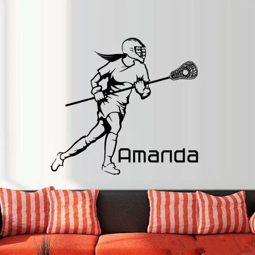 Personalized Sport Lacross player with name and Number vinyl art wall decal Customized KIDs room decor wall decal 