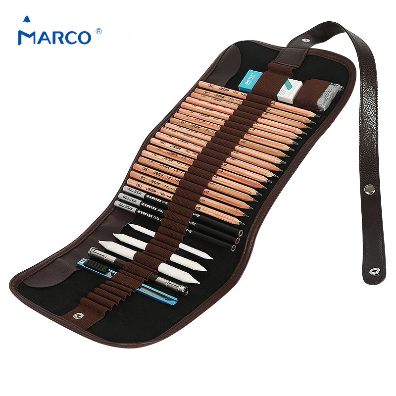 Marco Canvas Sketch Pencil Bag Set ,Pencil +Extender+Eraser +Pencil