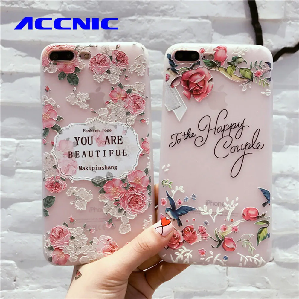 

ACCNIC Flower Soft TPU Phone Case For iPhone 7 8 Plus 5 SE 6S Cases For iPhone X XS Max XR Emboss Floral Phone Back Cover Shell