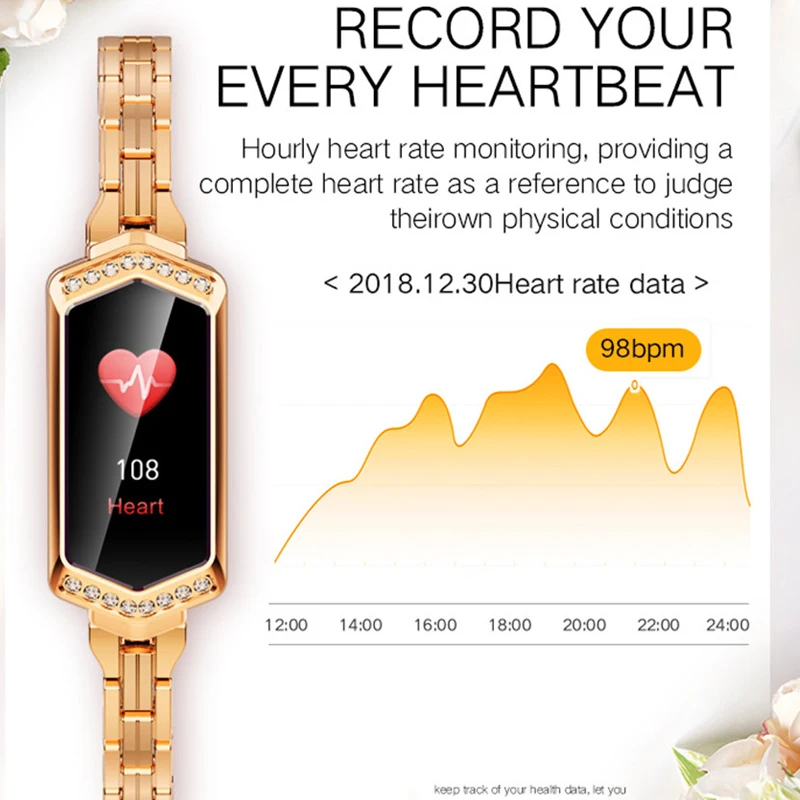 B78 роскошные женские Смарт-часы, кровяное давление, пульсометр, спортивный фитнес-трекер, браслет для Xiaomi Iphone huawei