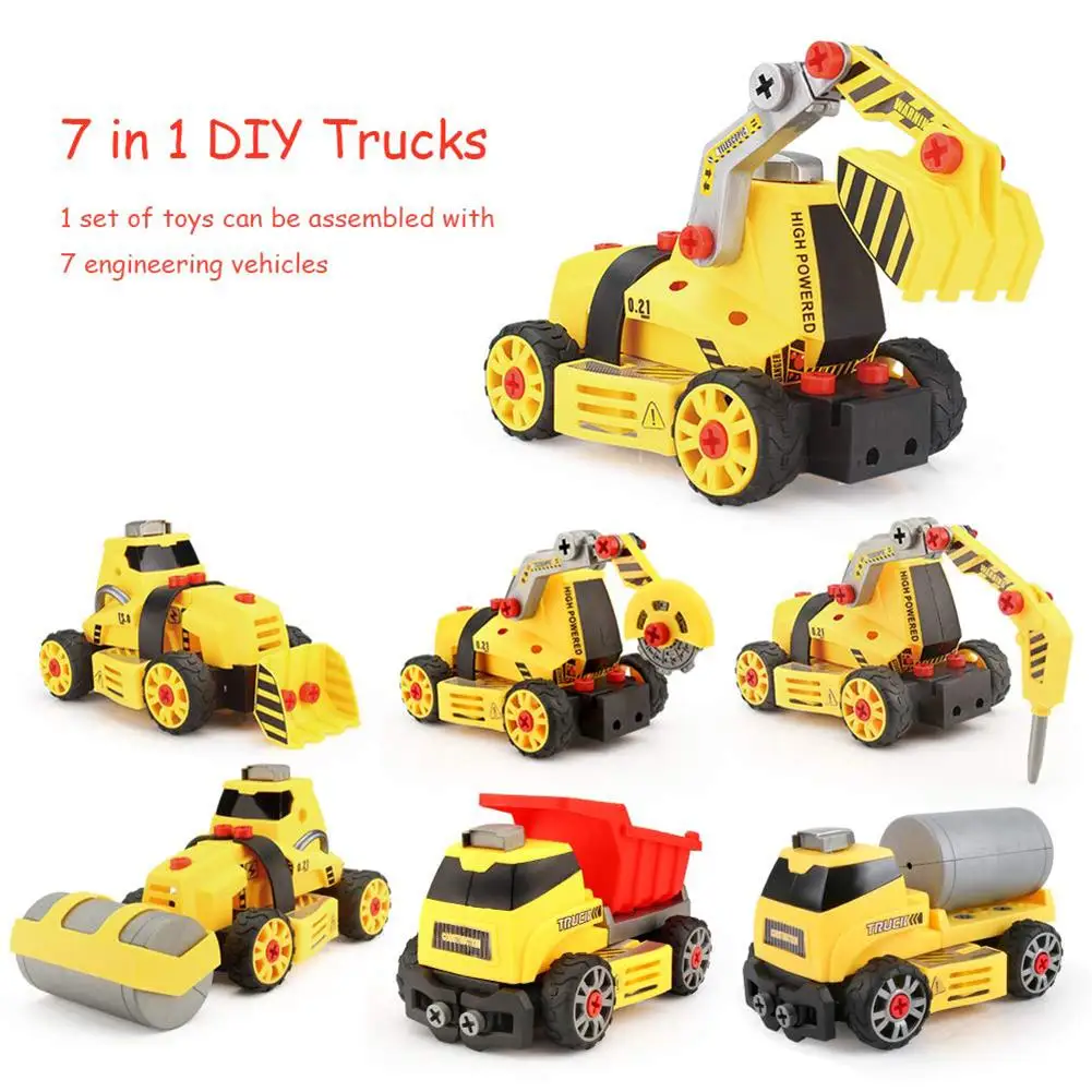 

7 in 1 DIY Assembly Engineering Vehicle Model Building Blocks Compatible Legoings Column engineering car series Bricks Boys toys