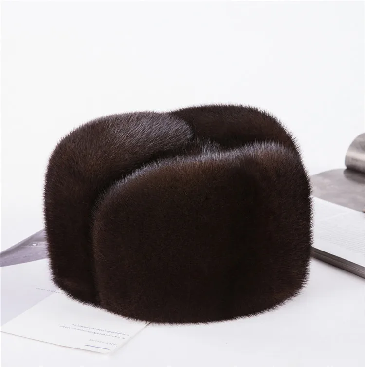 best men's bomber hats 2020 new men mink fur hat New Fashion Men's real Mink Fur Winter Warm Hat / Cap Flat frosted marten fur Hat orange mad bomber hat Bomber Hats