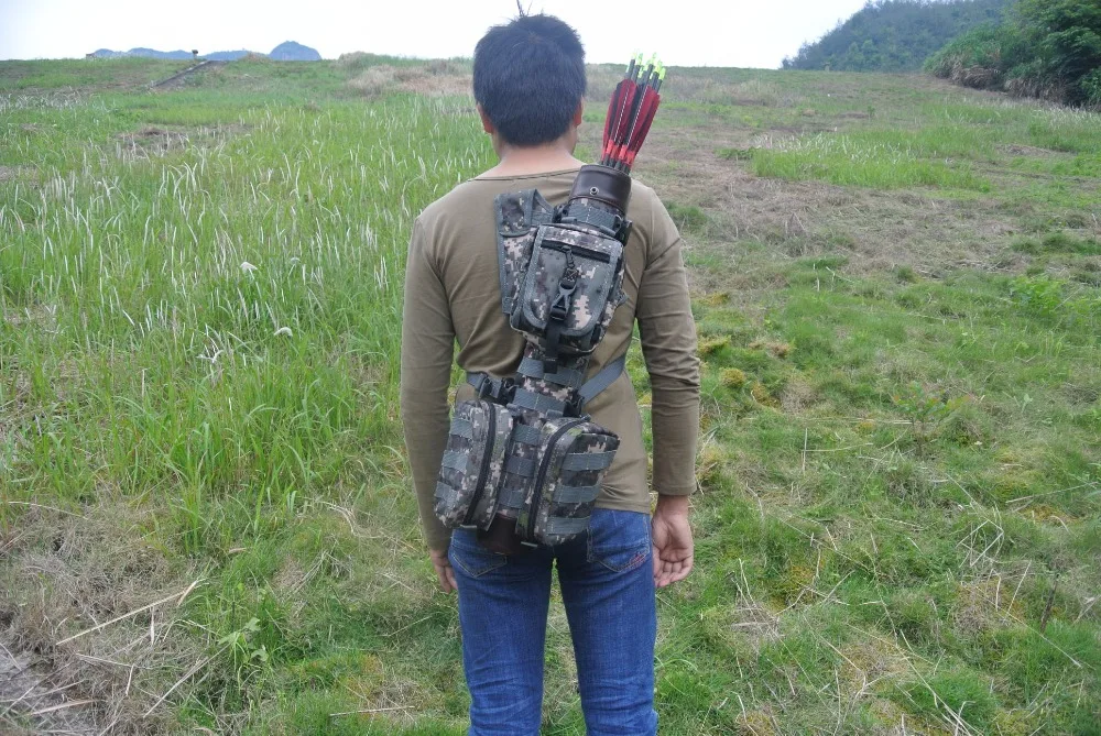 Seta de Couro Quiver com Sistema Bolsa para Caça Três Colortactical Toda Verdadeira Molle Arco 6 Arco e flecha