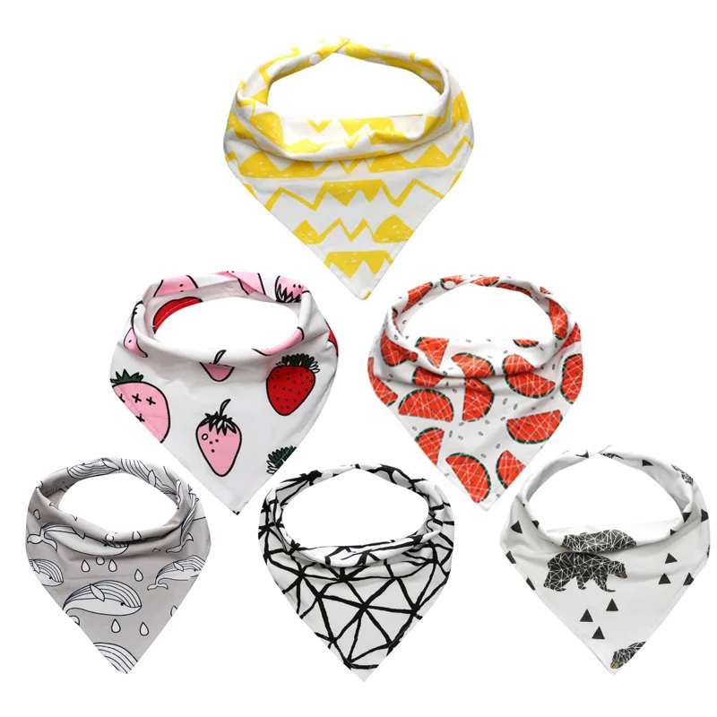 Fashion Washable Reusable Bibs Baby Girl Burp Cloth Cartoon Print Arrow Wave Triangle Adjustable Meal Accessories | Детская одежда и