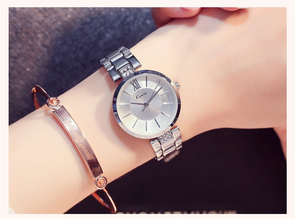 KIMIO, тонкие часы для женщин, модные простые часы, стразы, платье, женские часы, розовое золото, кварцевые женские часы, наручные часы