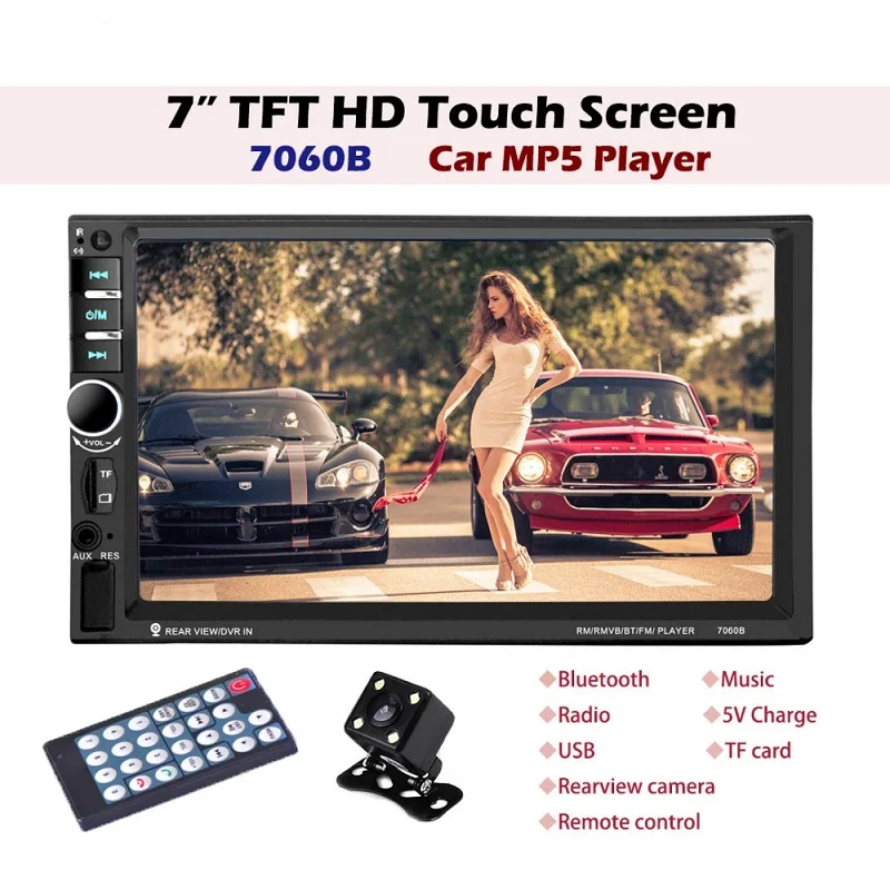

7060B 7inch Car Audio Stereo MP5 Player 12V Auto Video Remote Control Bluetooth FM Radio TF Card and Firmware update with Camera
