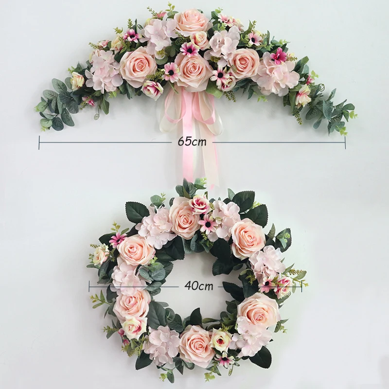 JAROWN Artificial Wreath Threshold Flower Simulation Silk French Rose Floral Garland Wedding Party Decor Home Office Door Flores (2)
