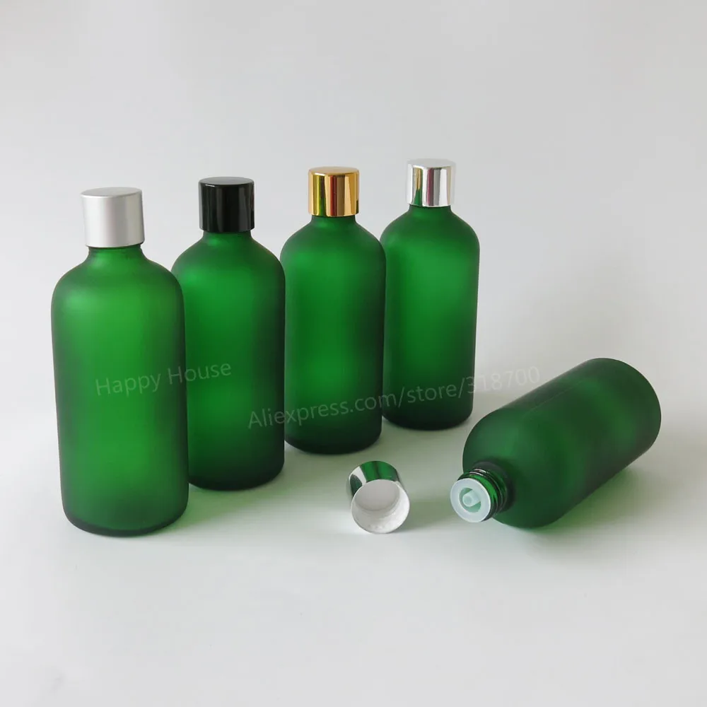 Download 360 x 100ml Frosted Green Boston Round Glass Bottles with Aluminum Cap,100 cc Green Glass ...